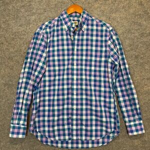 Gitman Bros Button Down Shirt Mens Medium Pink Blue Checkered Cotton USA *Flaw*
